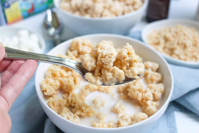 A spoonful of the Homemade Rice Krispies Treats Cereal.