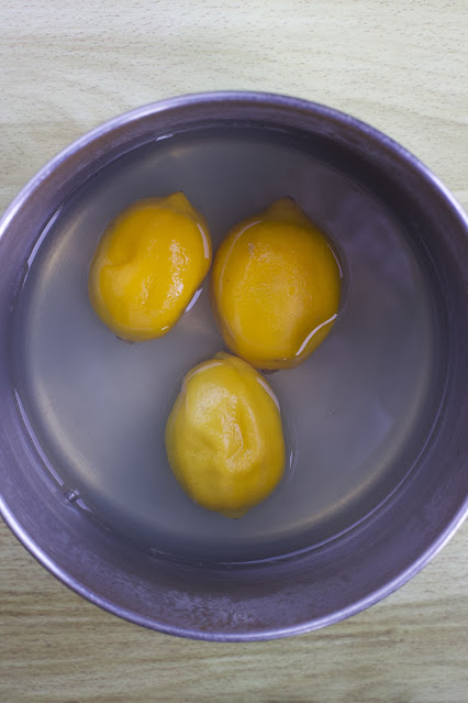 Boiling whole lemons removes the bitter flavor of the pith.