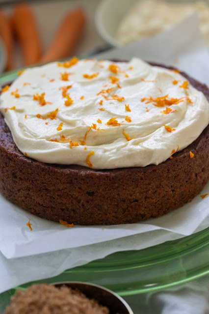 Complete unsliced carrot cake with a cream cheese frosting and grated carrot. The best carrot cake tips led to this amazing finished product.